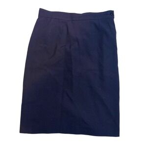 Vintage YSL Yves Saint Laurent 100% Wool Navy Blue Ribbed Pencil Skirt Sz 38 (6)